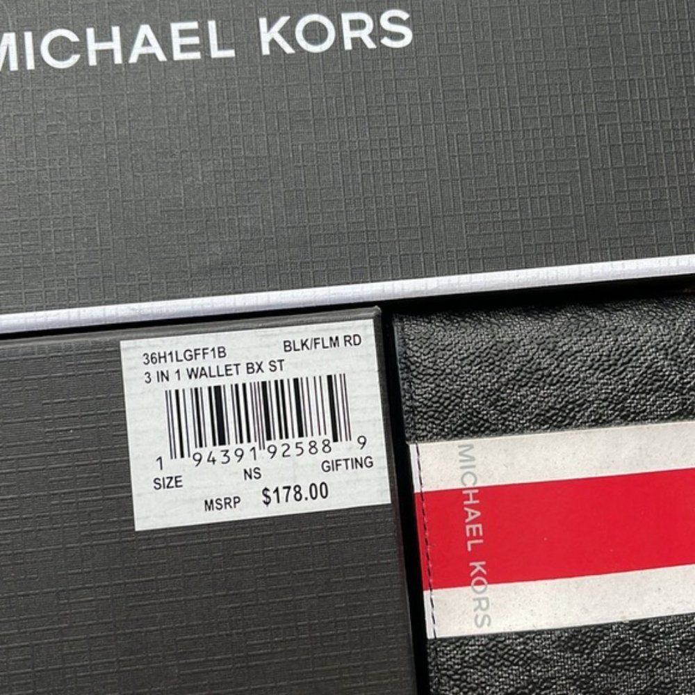 Michael Kors Boxed Signature 3 in 1 Bifold Wallet In Black / Flame Red - Picture 9 of 16